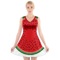 Watermelon V-neck Sleeveless Skater Dress by Valentinaart