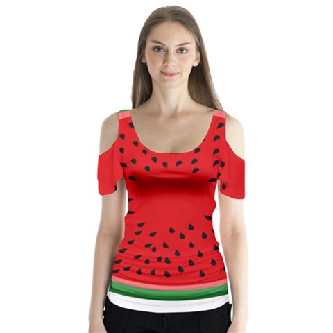 Watermelon Butterfly Sleeve Cutout Tee  by Valentinaart