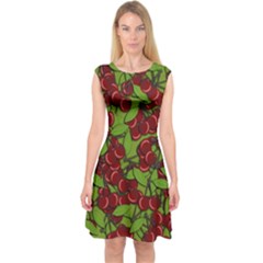 Cherry Jammy Pattern Capsleeve Midi Dress