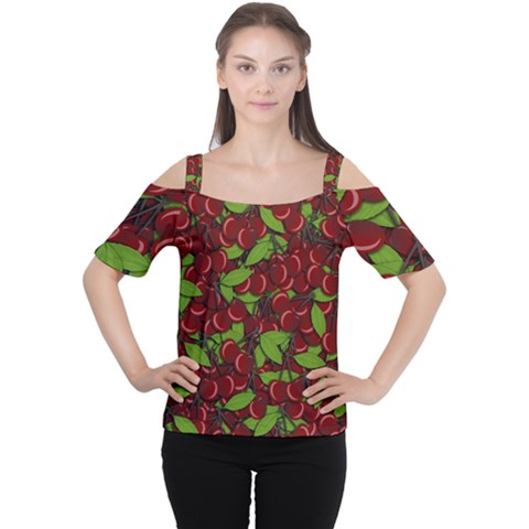 Cherry Pattern Women s Cutout Shoulder Tee by Valentinaart