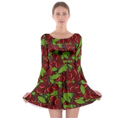 Cherry Pattern Long Sleeve Skater Dress by Valentinaart