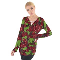 Cherry Pattern Women s Tie Up Tee by Valentinaart