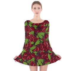 Cherry Pattern Long Sleeve Velvet Skater Dress by Valentinaart