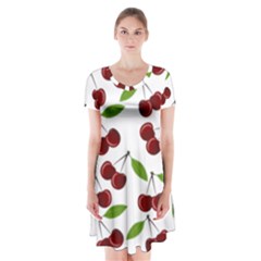 Cherry Pattern Short Sleeve V-neck Flare Dress