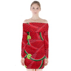 Watermelon Slices Long Sleeve Off Shoulder Dress