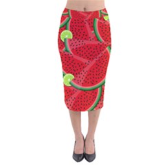 Watermelon Slices Velvet Midi Pencil Skirt