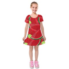 Watermelon Slices Kids  Short Sleeve Velvet Dress by Valentinaart