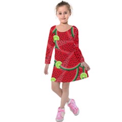 Watermelon Slices Kids  Long Sleeve Velvet Dress by Valentinaart