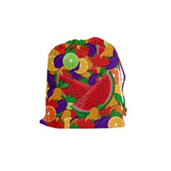 Summer Fruits Drawstring Pouches (medium)  by Valentinaart