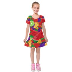 Summer Fruits Kids  Short Sleeve Velvet Dress by Valentinaart