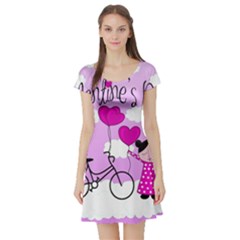 Pink Daydream  Short Sleeve Skater Dress by Valentinaart