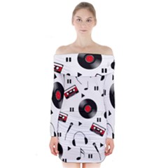 Music Pattern Long Sleeve Off Shoulder Dress