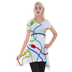 Colorful Audio Cables Short Sleeve Side Drop Tunic by Valentinaart