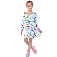 Colorful Audio Cables Kids  Long Sleeve Velvet Dress by Valentinaart