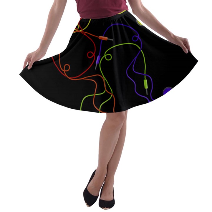 Colorful earphones A-line Skater Skirt