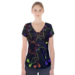 Colorful Earphones Short Sleeve Front Detail Top by Valentinaart