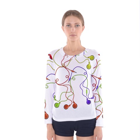 Colorful Earphones  Women s Long Sleeve Tee by Valentinaart