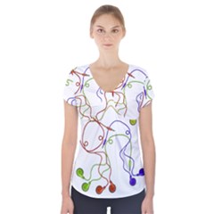 Colorful Earphones  Short Sleeve Front Detail Top by Valentinaart