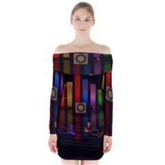 Energy Of The Sound Long Sleeve Off Shoulder Dress by Valentinaart