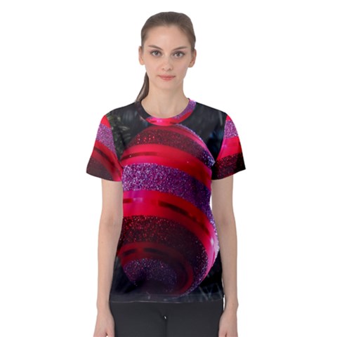 Glass Ball Decorated Beautiful Red Women s Sport Mesh Tee by Nexatart