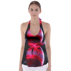 Glass Ball Decorated Beautiful Red Babydoll Tankini Top by Nexatart