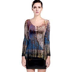 Full Moon Forest Night Darkness Long Sleeve Bodycon Dress by Nexatart