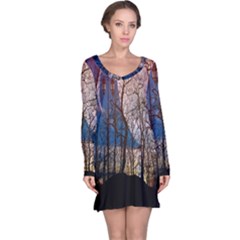 Full Moon Forest Night Darkness Long Sleeve Nightdress by Nexatart