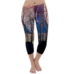 Full Moon Forest Night Darkness Capri Winter Leggings  by Nexatart