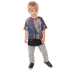 Full Moon Forest Night Darkness Kids  Raglan Tee