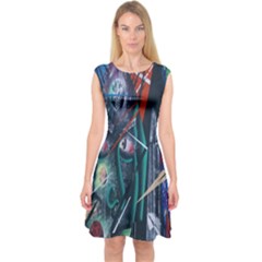 Graffiti Art Urban Design Paint Capsleeve Midi Dress by Nexatart