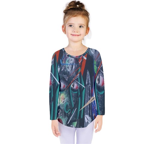 Graffiti Art Urban Design Paint Kids  Long Sleeve Tee by Nexatart