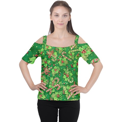 Green Holly Women s Cutout Shoulder Tee by Nexatart