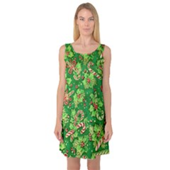 Green Holly Sleeveless Satin Nightdress by Nexatart