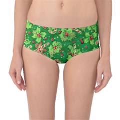 Green Holly Mid-waist Bikini Bottoms by Nexatart