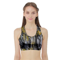 Grey Yellow Stone  Sports Bra With Border