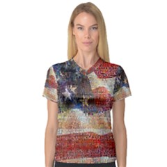 Grunge United State Of Art Flag Women s V-neck Sport Mesh Tee