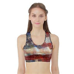 Grunge United State Of Art Flag Sports Bra With Border