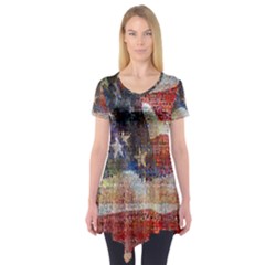 Grunge United State Of Art Flag Short Sleeve Tunic 