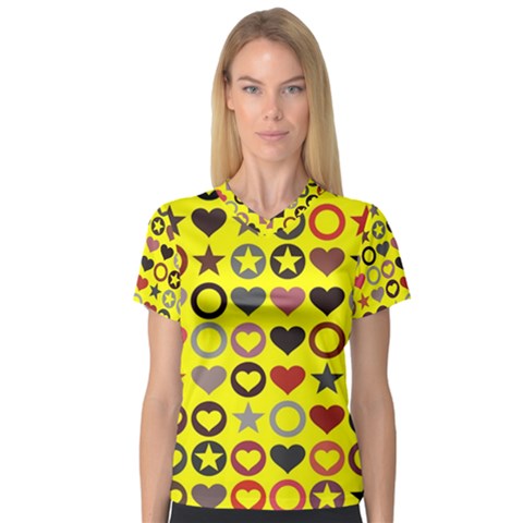 Heart Circle Star Women s V-neck Sport Mesh Tee by Nexatart