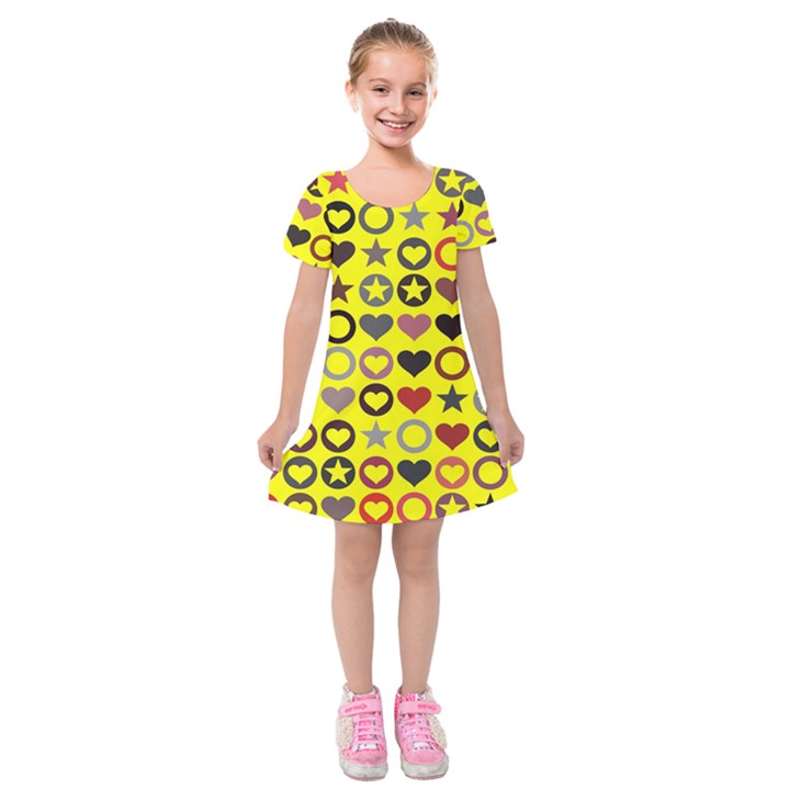 Heart Circle Star Kids  Short Sleeve Velvet Dress