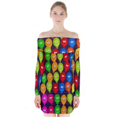 Happy Balloons Long Sleeve Off Shoulder Dress by Nexatart