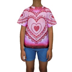 Heart Background Lace Kids  Short Sleeve Swimwear by Nexatart