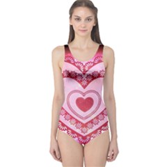 Heart Background Lace One Piece Swimsuit by Nexatart