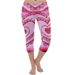 Heart Background Lace Capri Yoga Leggings by Nexatart