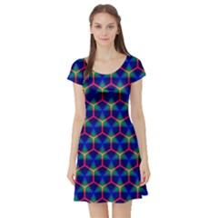 Honeycomb Fractal Art Short Sleeve Skater Dress by Nexatart