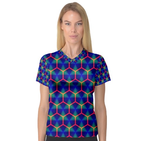 Honeycomb Fractal Art Women s V-neck Sport Mesh Tee by Nexatart