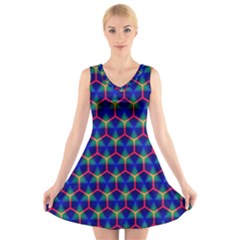 Honeycomb Fractal Art V-neck Sleeveless Skater Dress by Nexatart