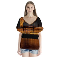 Houses Of Parliament Flutter Sleeve Top by Nexatart