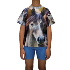 Horse Horse Portrait Animal Kids  Short Sleeve Swimwear by Nexatart