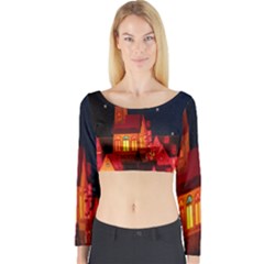 Market Christmas Light Long Sleeve Crop Top by Nexatart